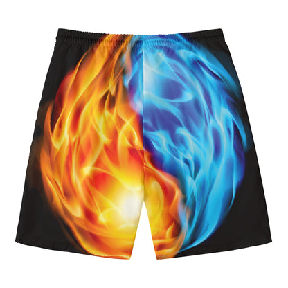 Red And Blue Fire Yin Yang Print Men's Swim Trunks