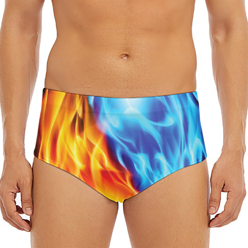 Red And Blue Fire Yin Yang Print Men's Triangle Swim Briefs