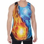 Red And Blue Fire Yin Yang Print Men's Velvet Tank Top