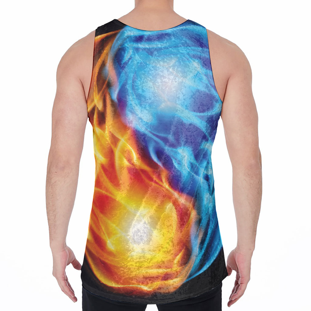 Red And Blue Fire Yin Yang Print Men's Velvet Tank Top