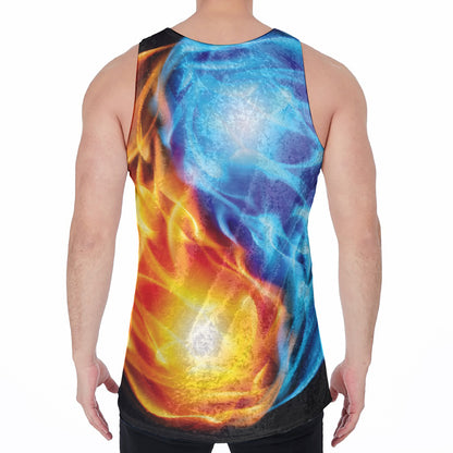 Red And Blue Fire Yin Yang Print Men's Velvet Tank Top