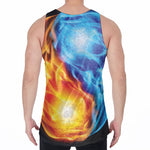 Red And Blue Fire Yin Yang Print Men's Velvet Tank Top