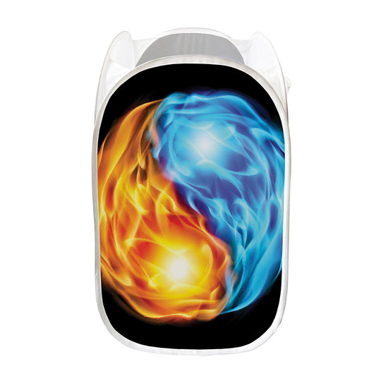 Red And Blue Fire Yin Yang Print Mesh Laundry Hamper