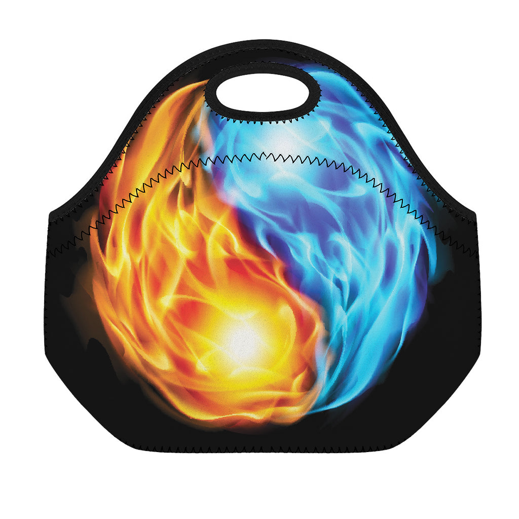 Red And Blue Fire Yin Yang Print Neoprene Lunch Bag
