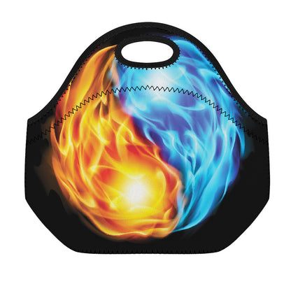 Red And Blue Fire Yin Yang Print Neoprene Lunch Bag