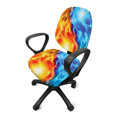 Red And Blue Fire Yin Yang Print Office Chair Cover