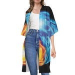 Red And Blue Fire Yin Yang Print Open Front Beach Cover Up