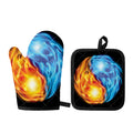 Red And Blue Fire Yin Yang Print Oven Mitt And Pot Holder Set