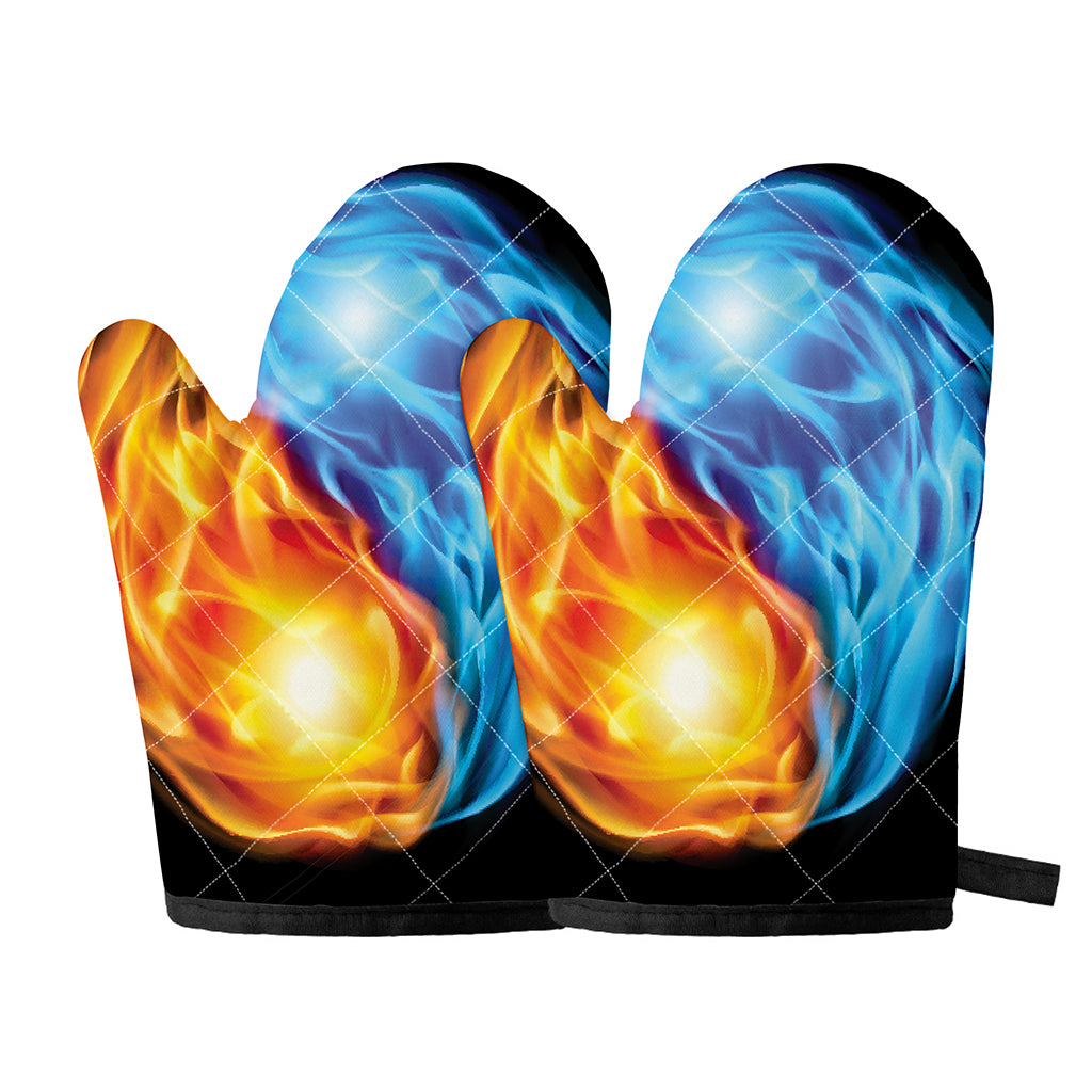 Red And Blue Fire Yin Yang Print Oven Mitts