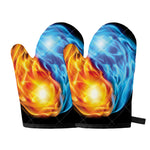 Red And Blue Fire Yin Yang Print Oven Mitts