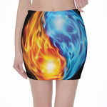 Red And Blue Fire Yin Yang Print Pencil Mini Skirt