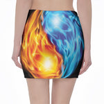 Red And Blue Fire Yin Yang Print Pencil Mini Skirt