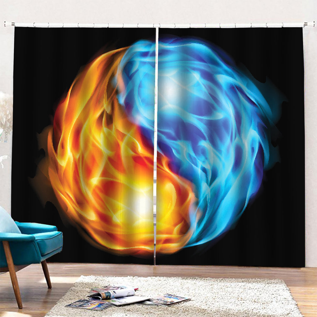 Red And Blue Fire Yin Yang Print Pencil Pleat Curtains