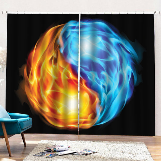 Red And Blue Fire Yin Yang Print Pencil Pleat Curtains