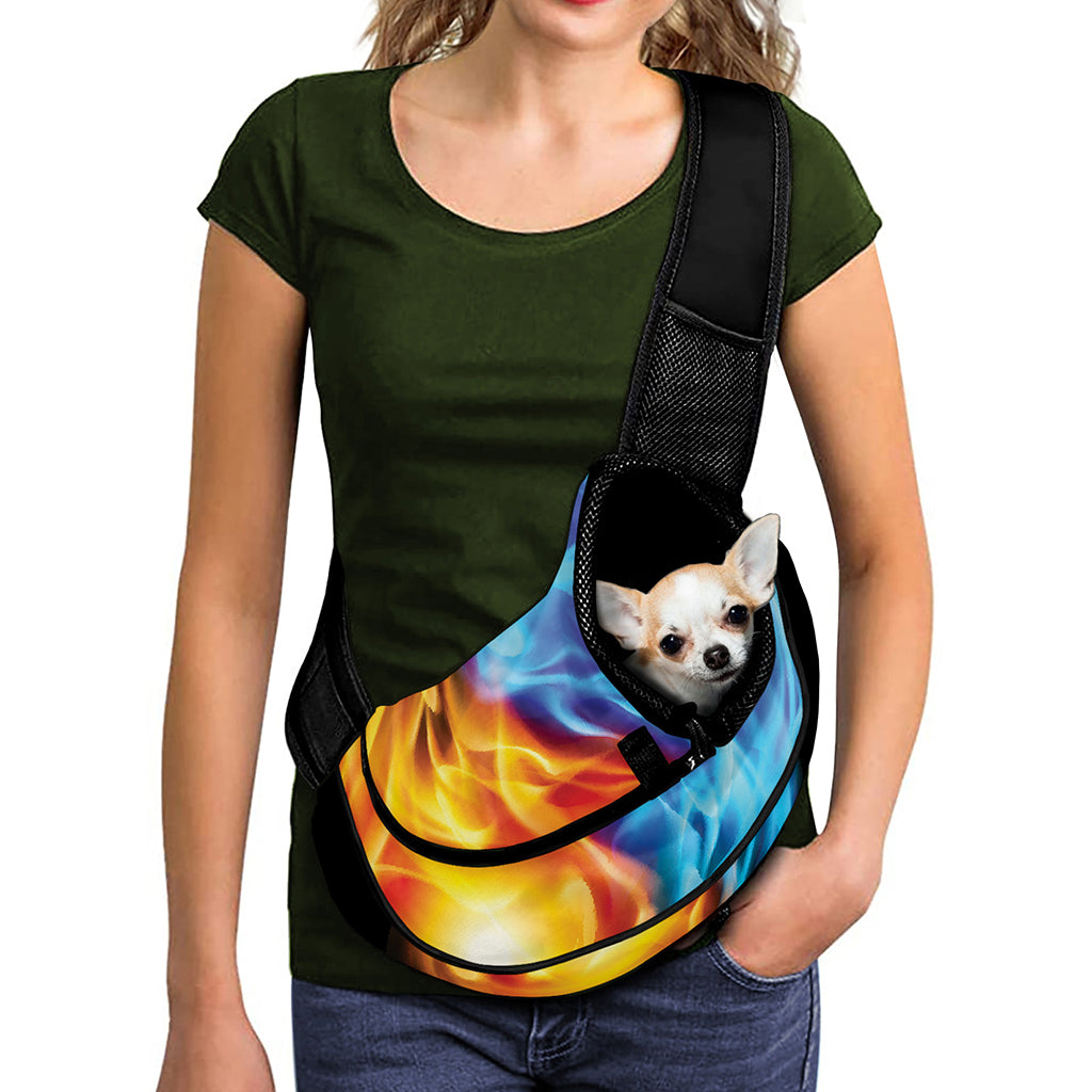 Red And Blue Fire Yin Yang Print Pet Sling Carrier