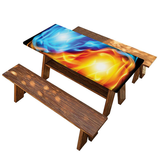 Red And Blue Fire Yin Yang Print Picnic Table Cover