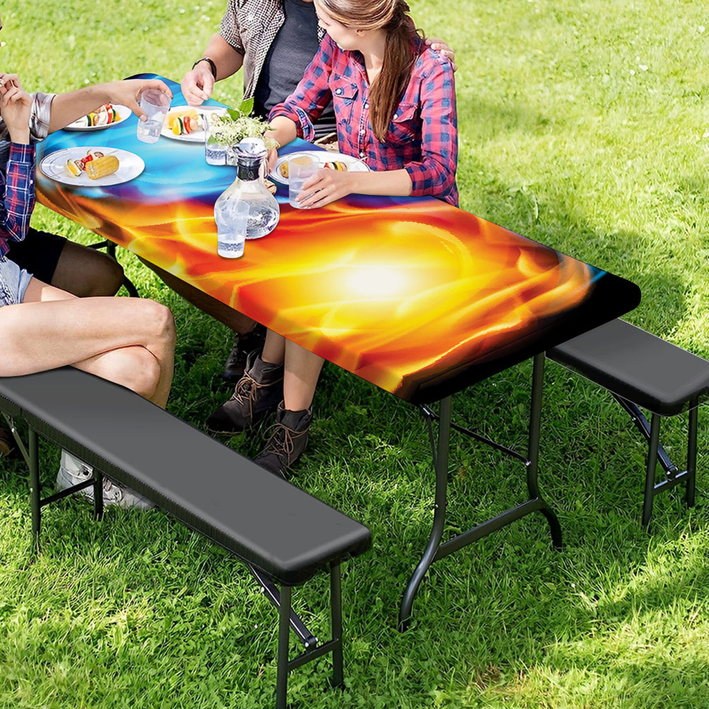 Red And Blue Fire Yin Yang Print Picnic Table Cover