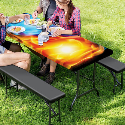 Red And Blue Fire Yin Yang Print Picnic Table Cover