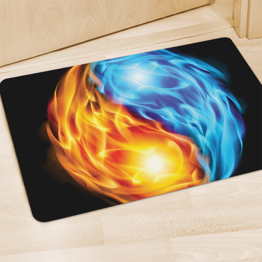 Red And Blue Fire Yin Yang Print Polyester Doormat