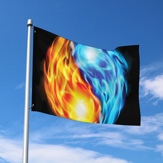 Red And Blue Fire Yin Yang Print Polyester Flag