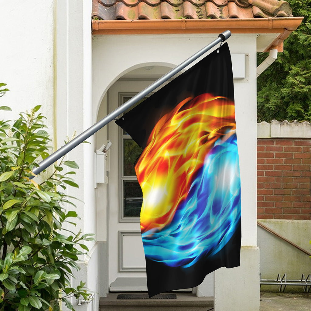 Red And Blue Fire Yin Yang Print Polyester Flag
