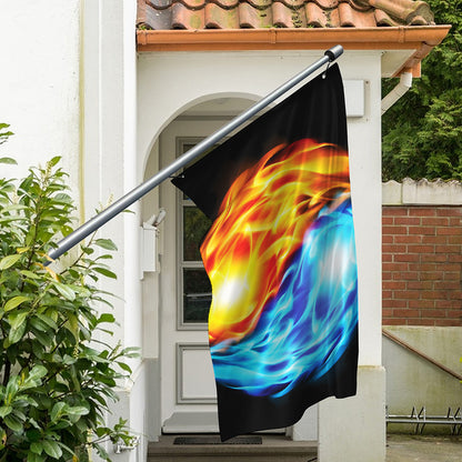 Red And Blue Fire Yin Yang Print Polyester Flag