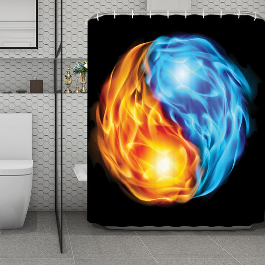 Red And Blue Fire Yin Yang Print Polyester Shower Curtain
