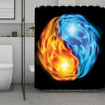 Red And Blue Fire Yin Yang Print Polyester Shower Curtain