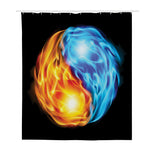 Red And Blue Fire Yin Yang Print Polyester Shower Curtain