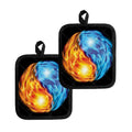 Red And Blue Fire Yin Yang Print Pot Holders