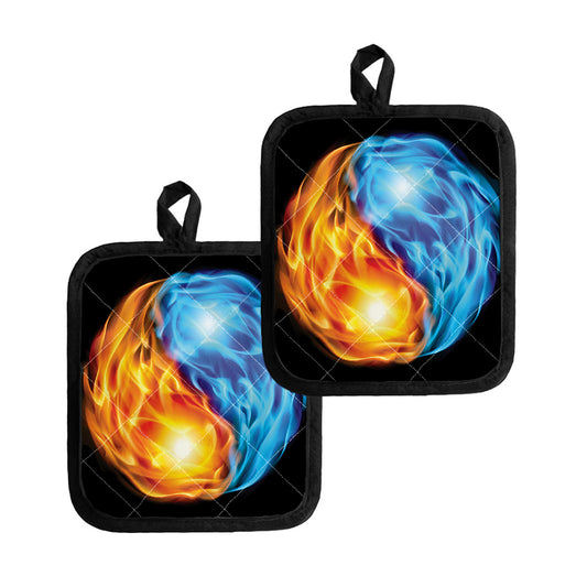 Red And Blue Fire Yin Yang Print Pot Holders