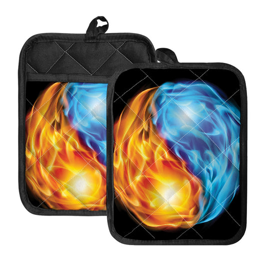 Red And Blue Fire Yin Yang Print Pot Holders With Pocket