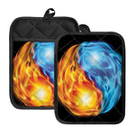 Red And Blue Fire Yin Yang Print Pot Holders With Pocket