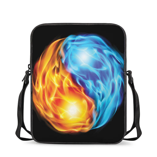 Red And Blue Fire Yin Yang Print Rectangular Crossbody Bag