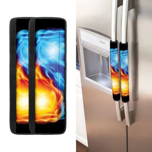 Red And Blue Fire Yin Yang Print Refrigerator Handle Covers