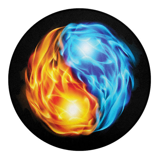 Red And Blue Fire Yin Yang Print Round Blanket