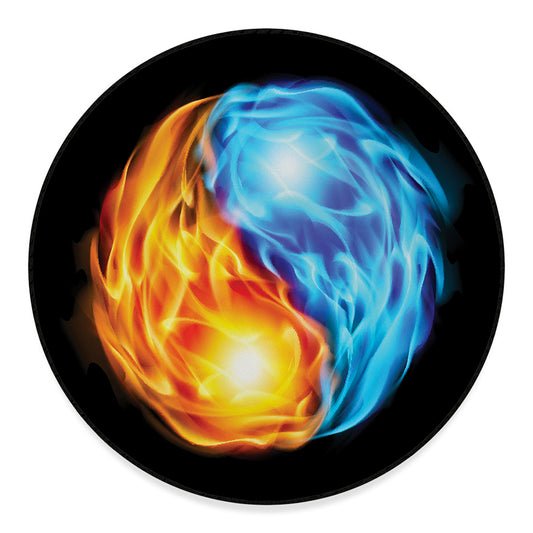 Red And Blue Fire Yin Yang Print Round Floor Mat