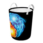 Red And Blue Fire Yin Yang Print Round Laundry Basket