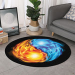 Red And Blue Fire Yin Yang Print Round Rug