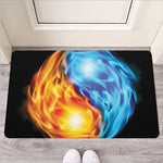 Red And Blue Fire Yin Yang Print Rubber Doormat