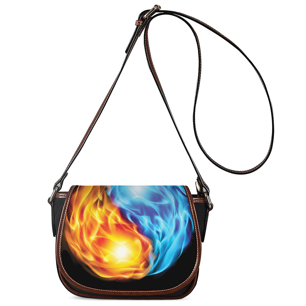 Red And Blue Fire Yin Yang Print Saddle Bag