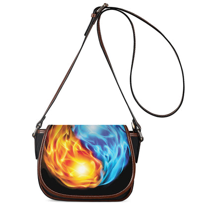Red And Blue Fire Yin Yang Print Saddle Bag