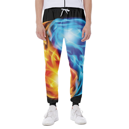 Red And Blue Fire Yin Yang Print Scuba Joggers