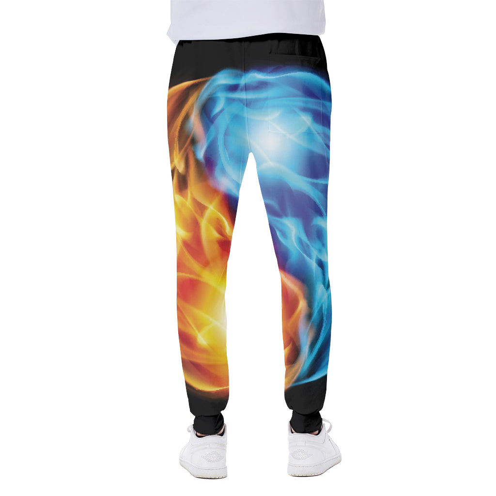 Red And Blue Fire Yin Yang Print Scuba Joggers