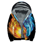 Red And Blue Fire Yin Yang Print Sherpa Lined Zip Up Hoodie