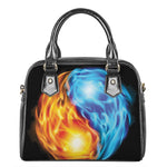 Red And Blue Fire Yin Yang Print Shoulder Handbag