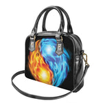 Red And Blue Fire Yin Yang Print Shoulder Handbag