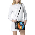 Red And Blue Fire Yin Yang Print Shoulder Handbag