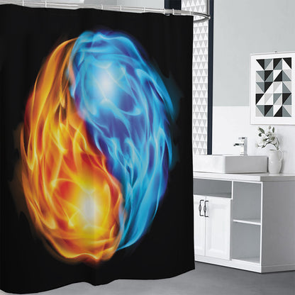Red And Blue Fire Yin Yang Print Shower Curtain