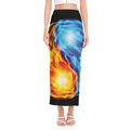 Red And Blue Fire Yin Yang Print Side Slit Maxi Skirt